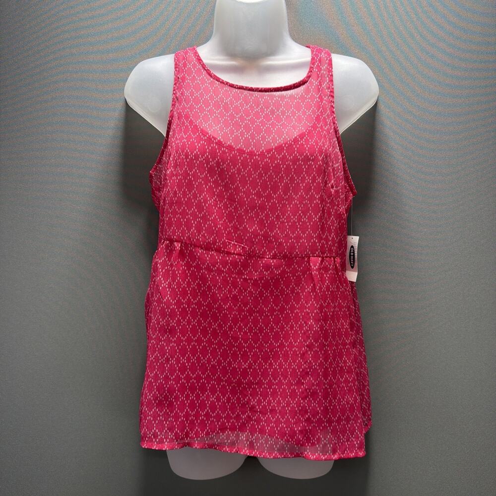 Old Navy Tank Women Small Pink Casual Summer Career Sleeveless Peplum Blouse NWT